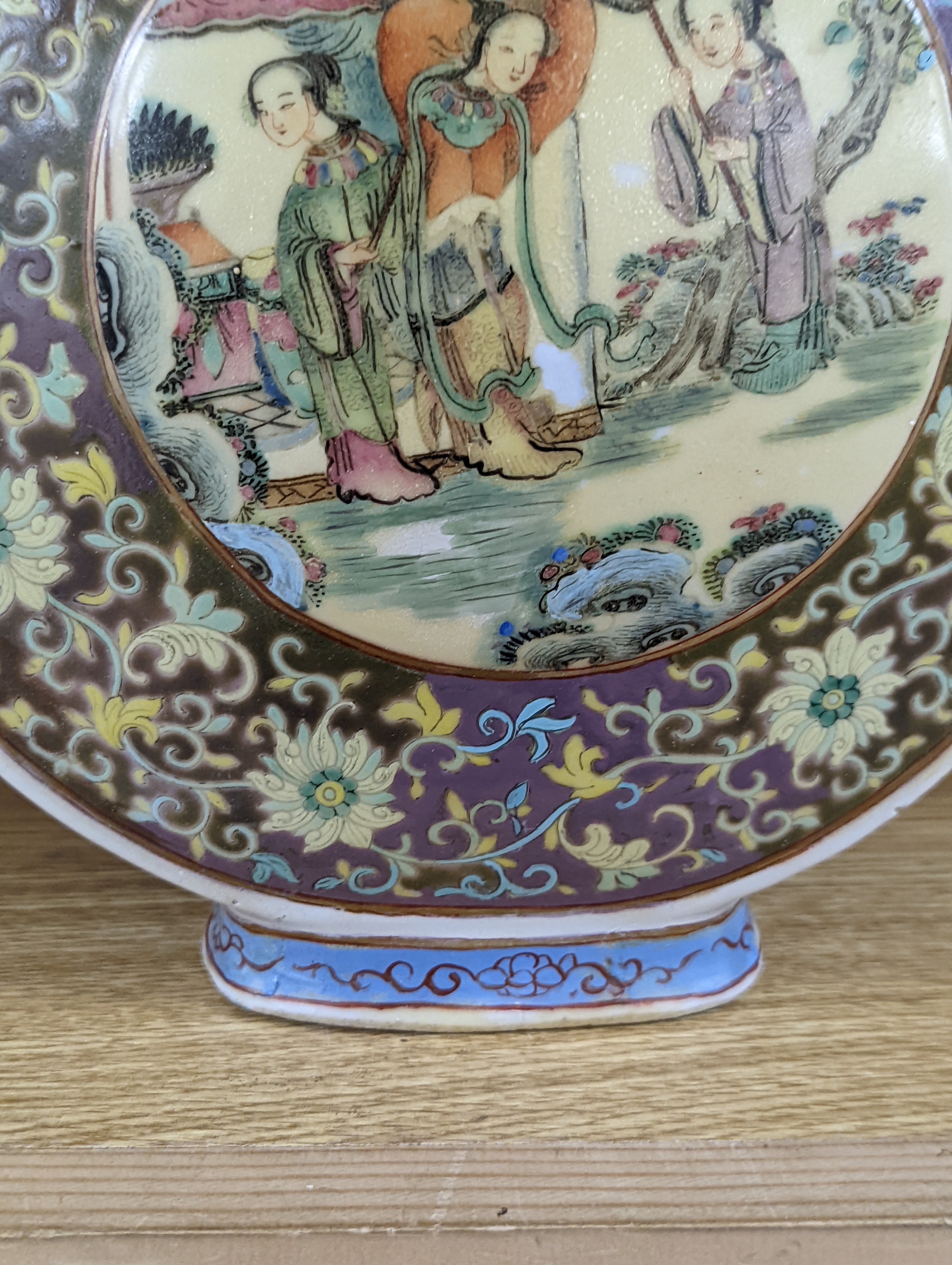 A Chinese famille rose moon flask, 19th century, restored 27cm